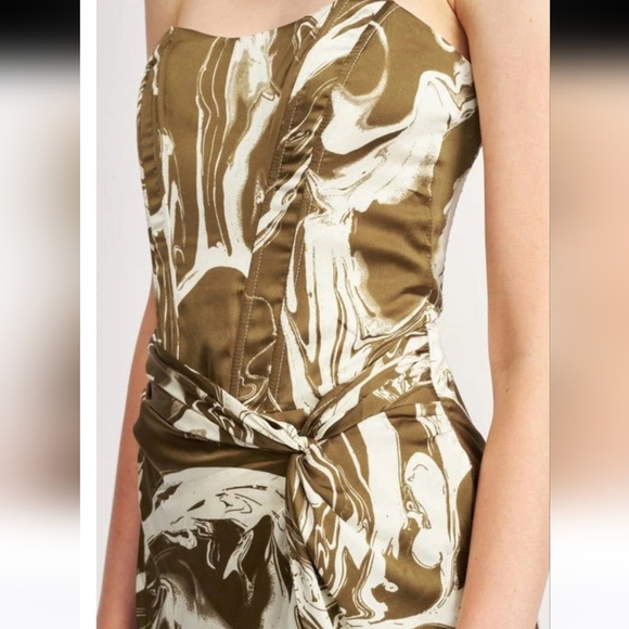 EMORY PARK Olive swirl BUSTIER MINIDRESS WITH WAIST TIE. Size Med NWT - Picture 6 of 16